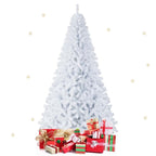6/7.5/9FT White Hinged Artificial Christmas Tree, Premium Unlit Spruce Full Tree with Metal Stand