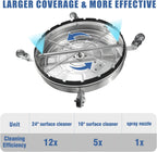 JANZ 24'' Pressure Washer Surface Cleaner with 4 Wheels Dual Handle Stainless Steel Housing  4 Replacement Nozzle Cores and 2 Hose Adapters Ideal for Driveways  Sidewalks Patios Decks Cleaning