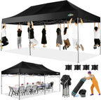 COBIZI 10x20 Heavy Duty Pop up Canopy Tent with 6 sidewalls Easy Up Commercial Outdoor Canopy Wedding Party Tents for Parties All Season Wind & Waterproof Gazebo with Roller Bag,Black(Frame Thickened)
