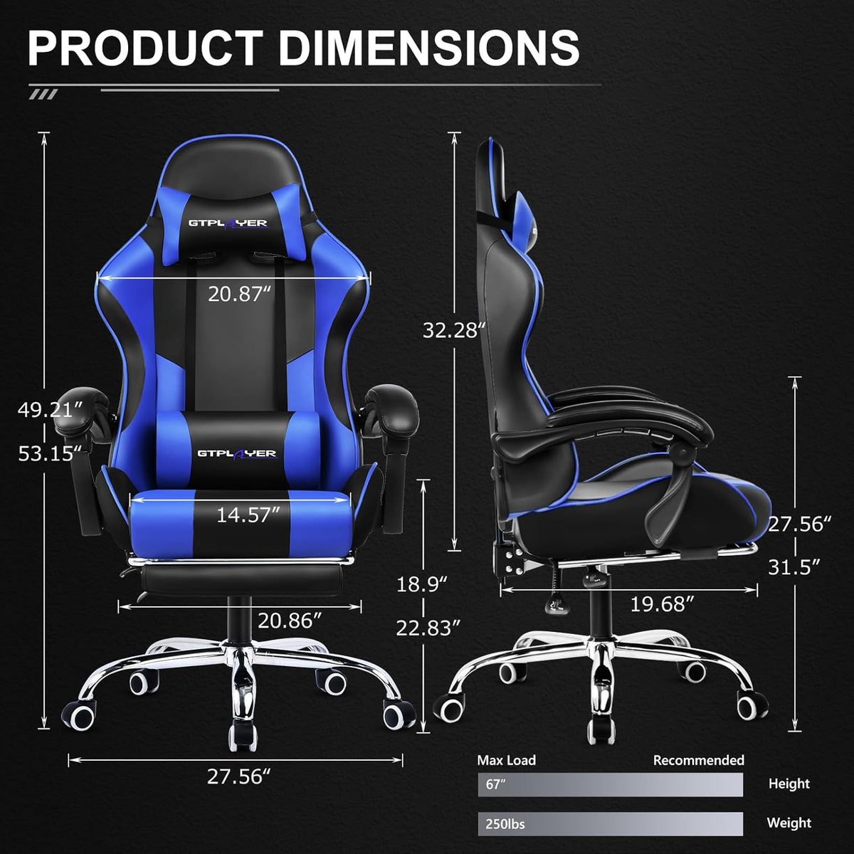 GTPLAYER Gaming Chair, Computer Chair with Footrest and Lumbar Support, Height Adjustable Game Chair with 360  -Swivel Seat and Headrest and for Office or Gaming (White)