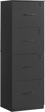 VASAGLE 4-Drawer Vertical File Cabinet, Filing Cabinet for Home Office, Printer Stand, with 4 Lockable Drawers, Adjustable Hanging Rail, for A4 and Letter-Size Files, Ink Black UOFC082B01