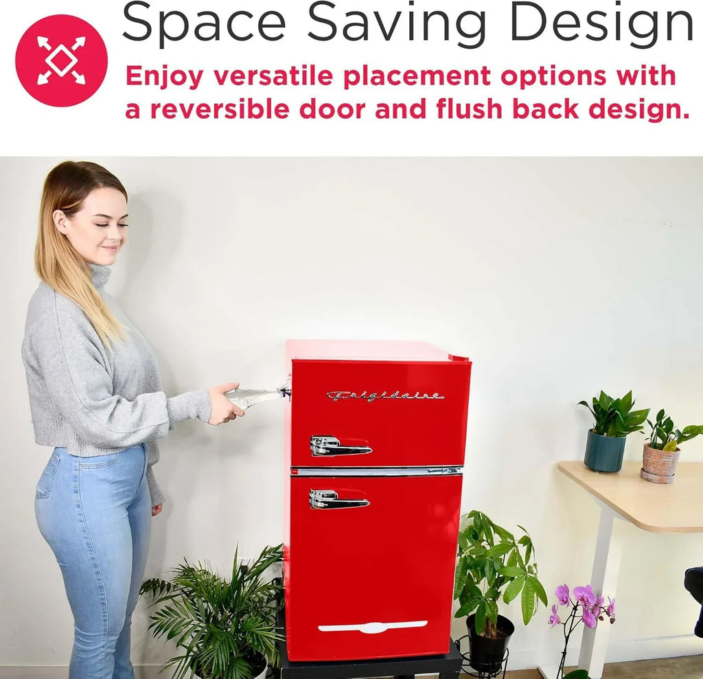 Frigidaire Retro Mini Fridge with Freezer & Side Bottle Opener-Small 2 Door Refrigerator for Office Bar or College Dorm Room-3.1 Cu Ft – 19”"D x 20.5" W x 33.5" H