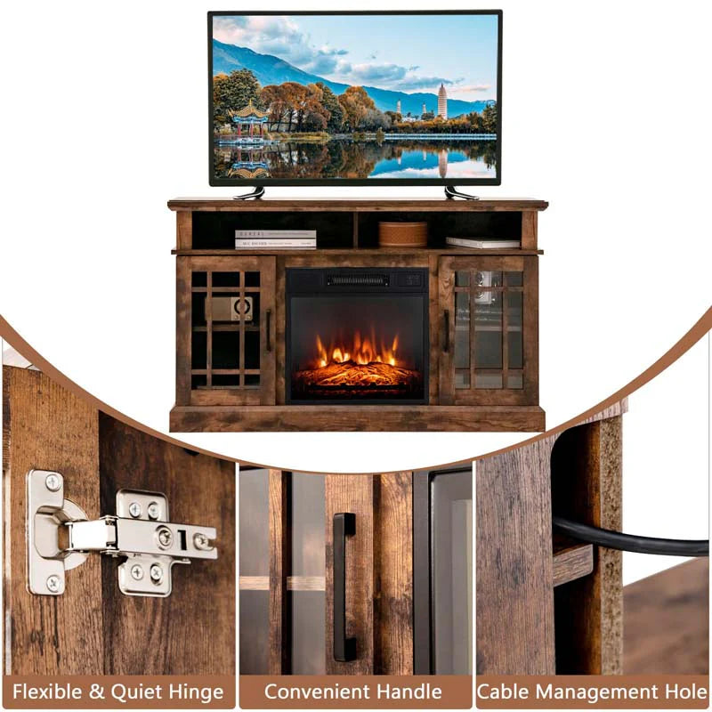 48" TV Console with 18" Fireplace Insert, Fireplace TV Stand for TVs up to 50 Inches, 1400W Electric Fireplace Heater