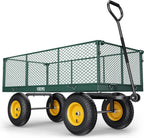 Steel Garden Cart, 2-in-1 1400 lbs Heavy Duty Utility Wagon, with Removable Mesh Sides to Convert into Flatbed, 240° U-Turn 13" Pneumatic Tires Garden Wagon for Farm Yard Lawn Garden Camping