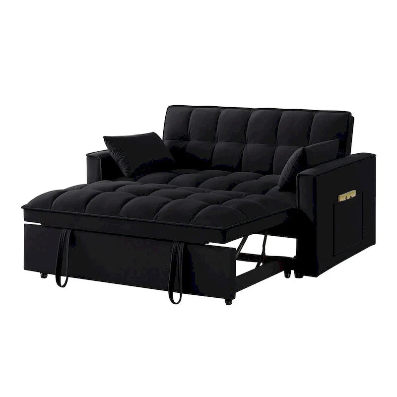 4-in-1 Pull-Out Sleeper Sofa Bed - Loveseat in Velvet -Convertible Couch Bed with Reclining Backrest,2 Side Pockets