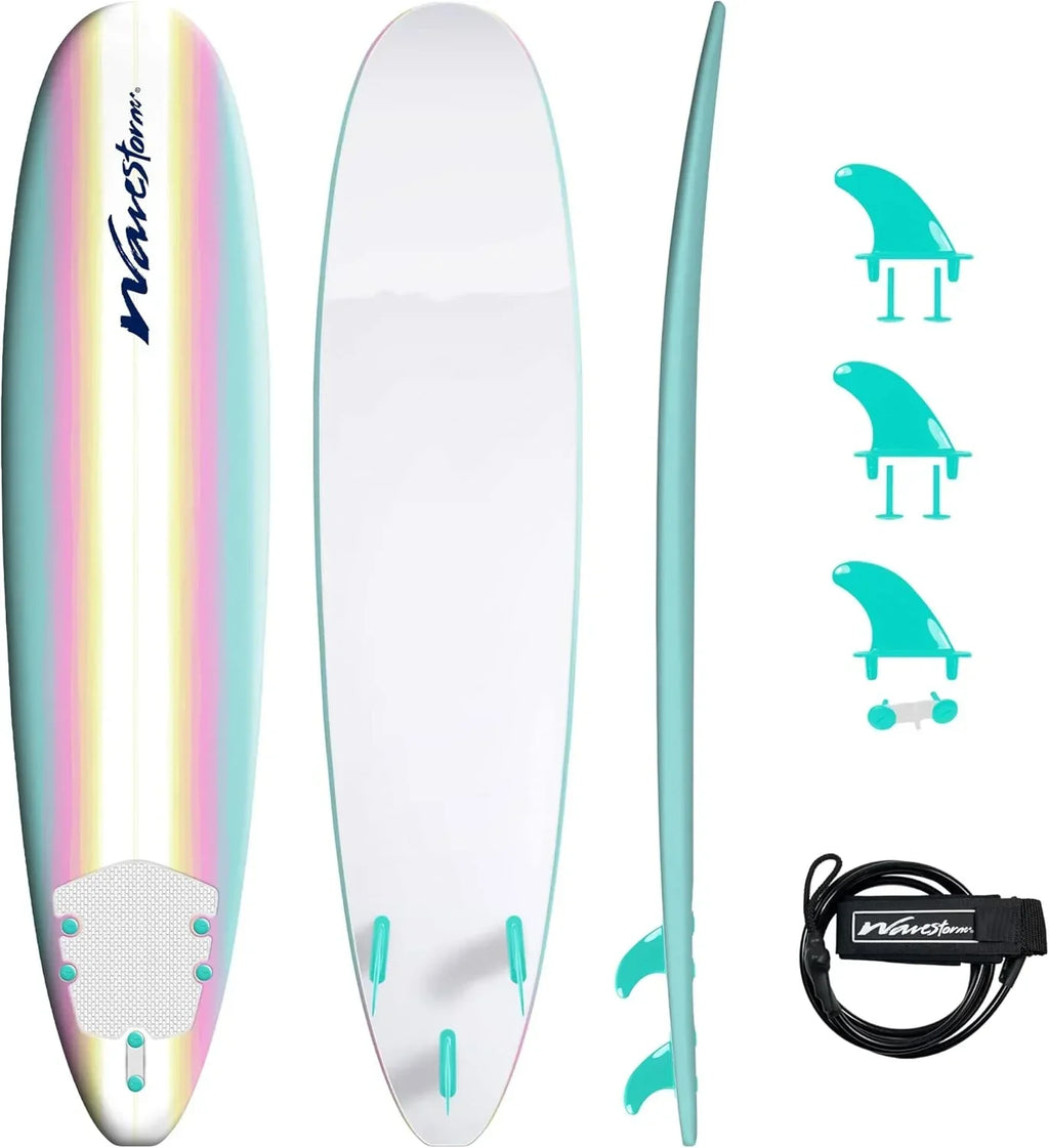 Wavestorm 8ft Classic Surfboard // Foam Wax Free Soft Top Longboard for Adults and Kids of All Levels of Surfing