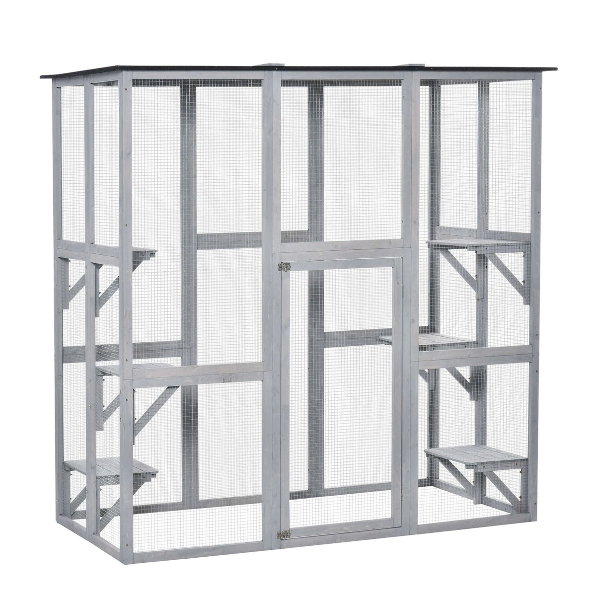PawHut Wooden Catio Enclosure with Weather Protection, 6 Platforms, Outdoor, Large, 71" x 38.5" x 71"