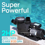 In/Above Ground Pool Pump  Self Primming High Flow (with Timer  2HP  8120 GPH  220V)