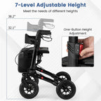 2-in-1 Folding Rolling Rollator Walker with Seat, 9" All-Terrain Pneumatic Tires & Height Adjustment, Aluminum Mobility Walking Aid for Seniors