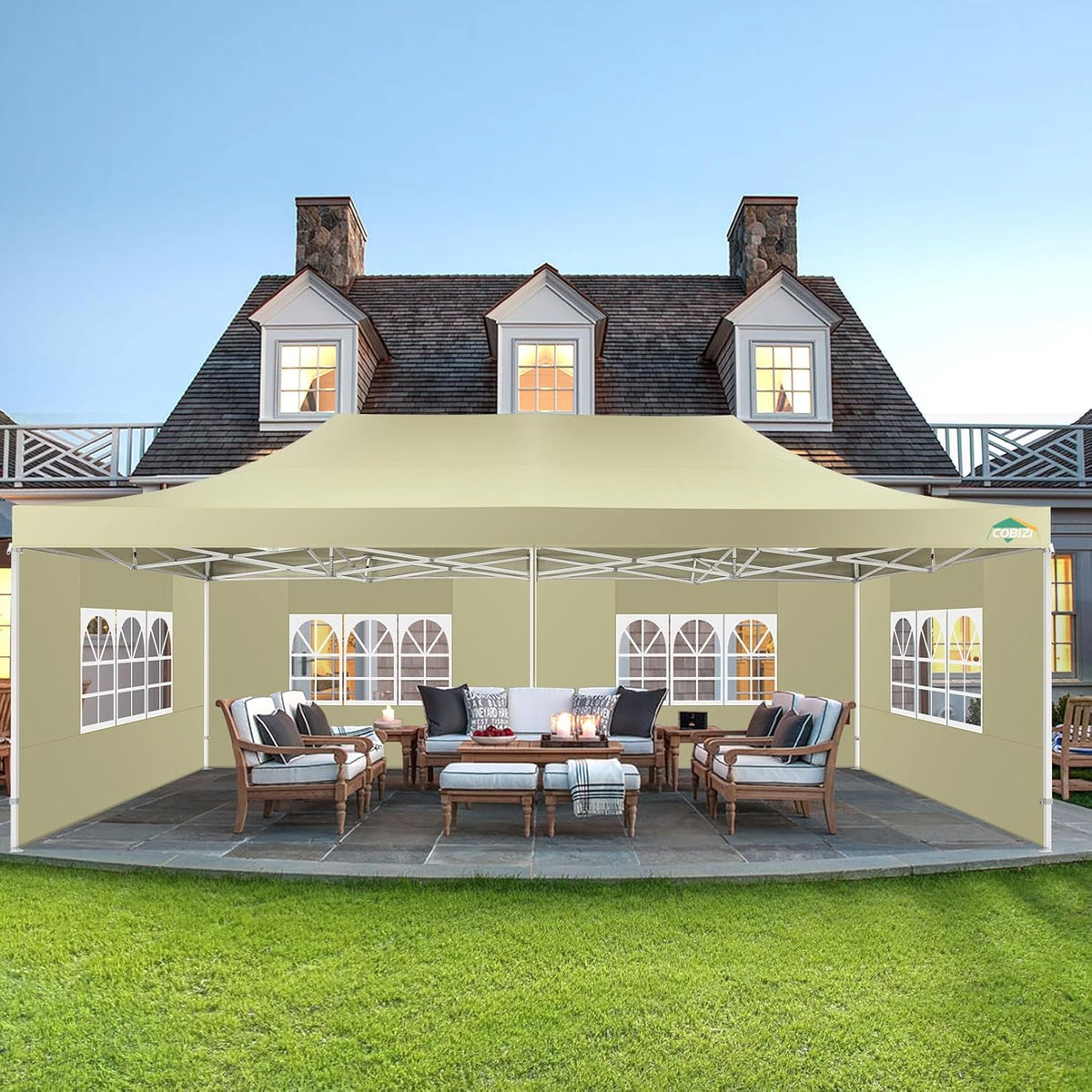 COBIZI 10x20 Heavy Duty Pop up Canopy Tent with 6 sidewalls Easy Up Commercial Outdoor Canopy Wedding Party Tents for Parties All Season Wind & Waterproof Gazebo with Roller Bag,Black(Frame Thickened)