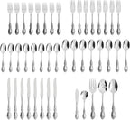 Oneida Silverware Set For 8 with Serving Utensils, Louisiana 45-Piece Fine Flatware Set, Service For 8, 18/8 Stainless Steel, Mirror, Knives Spoons Forks Serving Spoons,Dishwasher Safe(Silver 45 Piece