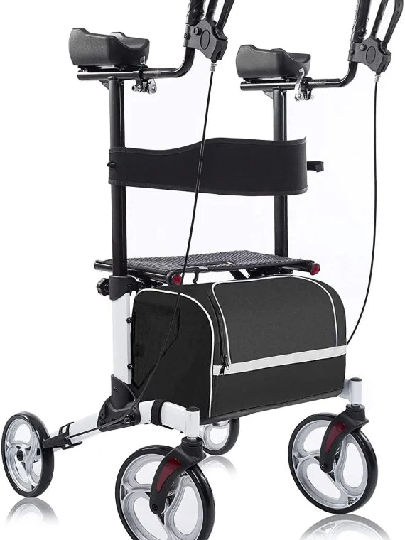 BEYOUR WALKER Upright Walker, Newest Design, Stand Up Rollator Walker Tall Rolling Mobility Walking Aid with 10” Front Wheels, Seat and Armrest for Seniors and Adults, White
