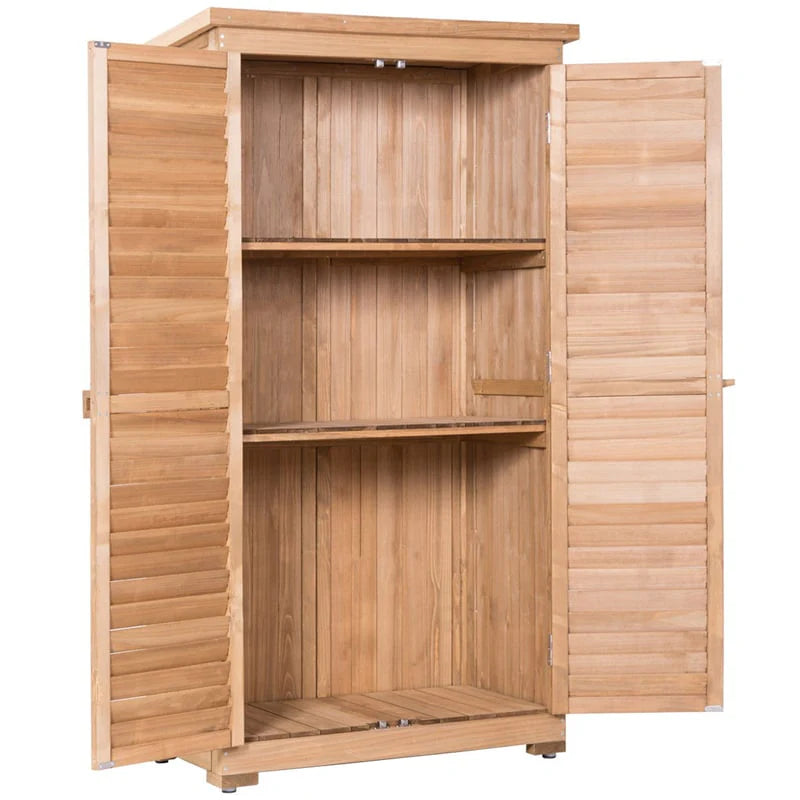 63" Wooden Outdoor Storage Shed Garden Tool Cabinet Waterproof Portable Shed with Latch Detachable Shelves