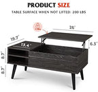 WLIVE Wood Lift Top Coffee Table with Hidden Compartment and Adjustable Storage Shelf