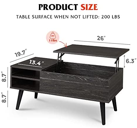 WLIVE Wood Lift Top Coffee Table with Hidden Compartment and Adjustable Storage Shelf
