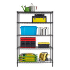 5 Shelf Commercial Wire Shelf Unit Black Capacity 4000 lbs