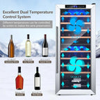 20" 43-Bottle Dual Zone Wine Cooler Refrigerator Freestanding Wine Cellar with 8 Wooden Shelves
