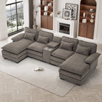 Wiilayok U Shaped Cloud Couch Modular Sectional Sofa 124" Extra Deep Fluffy Chenille Double Chaise Lounge, Central Console w/ Dual USB-C & A Ports, Storm Gray