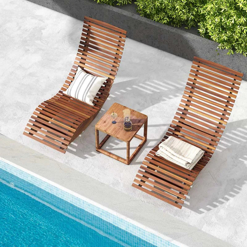 Acacia Wood Outdoor Patio Rocking Chair with Widened Slatted Seat & High Back, Porch Rocker Sun Lounger for Backyard Garden