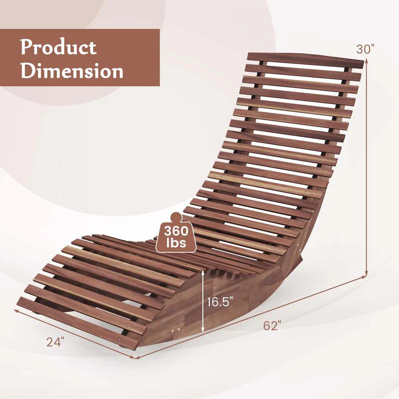 Acacia Wood Outdoor Patio Rocking Chair with Widened Slatted Seat & High Back, Porch Rocker Sun Lounger for Backyard Garden