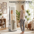 360�� Swivel Jewelry Cabinet Armoire w/ Full Length Mirror 3-Color LED Lights & Rear Shelves, Lockable Standing Jewelry Storage Organizer