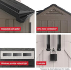 Rubbermaid Resin Outdoor Storage Shed With Floor (7 x 7 Ft) Weather Resistant Gray Organization for Home/Backyard/Garden Tools/Lawn Mower/Bike Storage/Pool Supplies