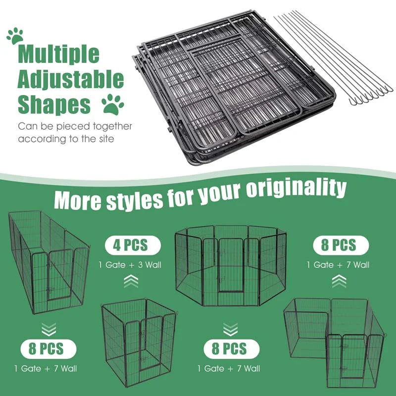 40" 16/8 Panel Pet Playpen with Door, Foldable Dog Exercise Pen, Metal Dog Puppy Cat Fence Barrier Kennel