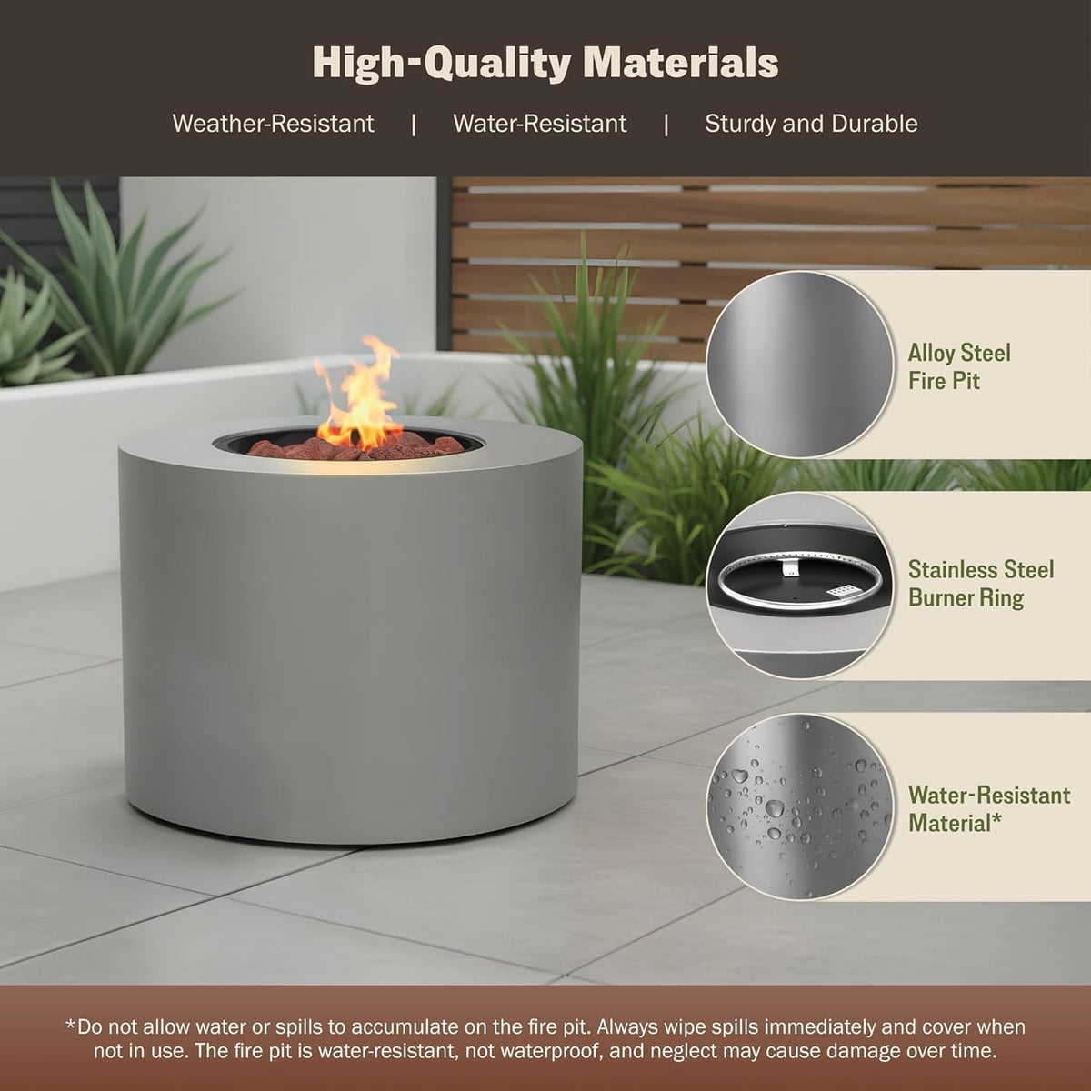 32 Inch Round Propane Fire Pit Table �C 50,000 BTU Outdoor Gas Fire Table for Patio, Deck, Backyard, CSA Certified, Alloy Steel with Waterproof Cover, Lava Rocks & Lid, Gray