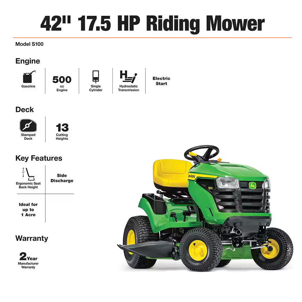 John Deere S100 42-in Riding Lawn Mower �C 17.5-HP Gas Hydrostatic Drive