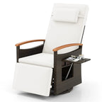 Outdoor Rattan 360�� Swivel Recliner Chair, Patio Wicker Chaise Lounge Chair with Adjustable Backrest & Footrest, Flip Side Table & Cushions