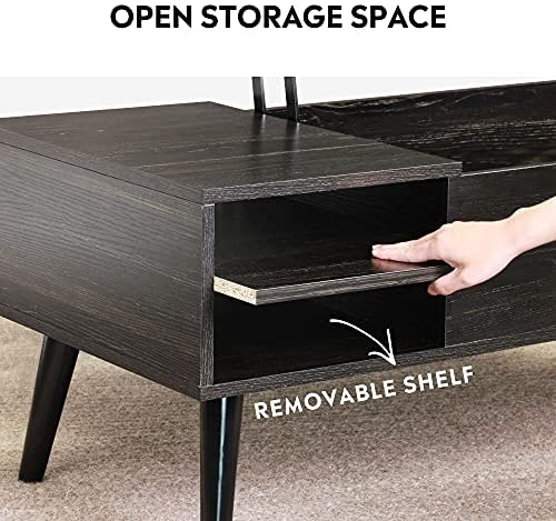 WLIVE Wood Lift Top Coffee Table with Hidden Compartment and Adjustable Storage Shelf
