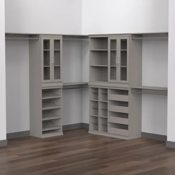 4613 Modular Storage Pair Set, 2 Glass Pane Doors, Wood Closet Organizer Shaker Style, Add On Accessory for Shelf Units, Taupe, Kit