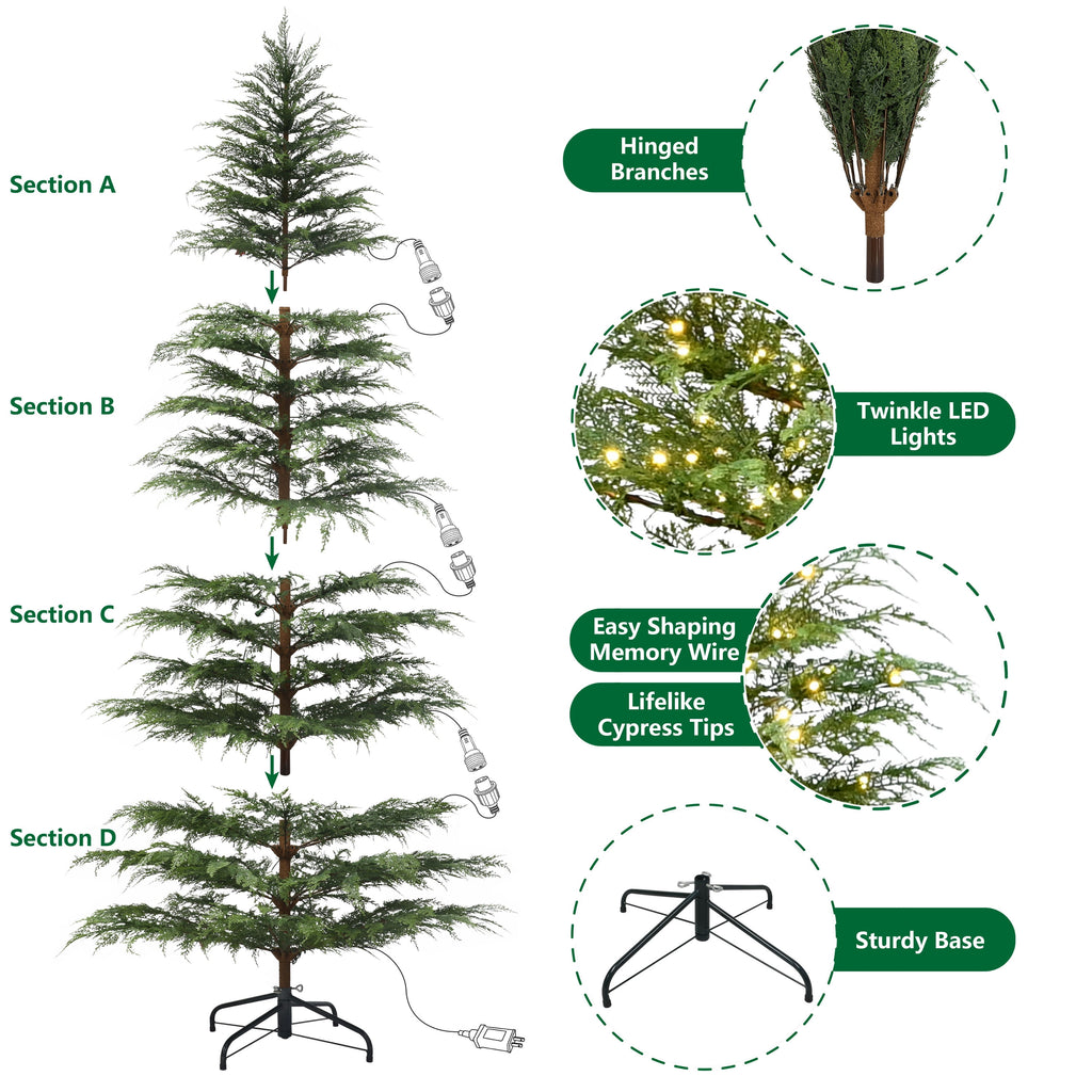 My Texas House 7.5 ft Pre-Lit Cypress Artificial Christmas Tree with 500 Twinkle LED Lights and Stand