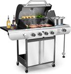 4-Burner Gas Grill with Side Burner Stainless Steel Propane Grill with Porcelain-Enameled Grills Built-In Thermometer 42000BTU BBQ Grill for Outdoor Cooking and Patio Barbecues