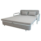 Convertible Sofa Bed with Pillows, Side Pockects and Storage Compartment, Carbon Steel and Linen Cotton