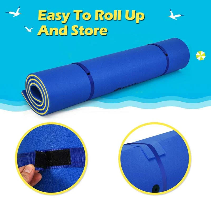 18 x 6 FT Floating Water Pad, 3-Layer XPE Foam Water Mat with Rolling Pillow, Floating Island for River Lake Ocean