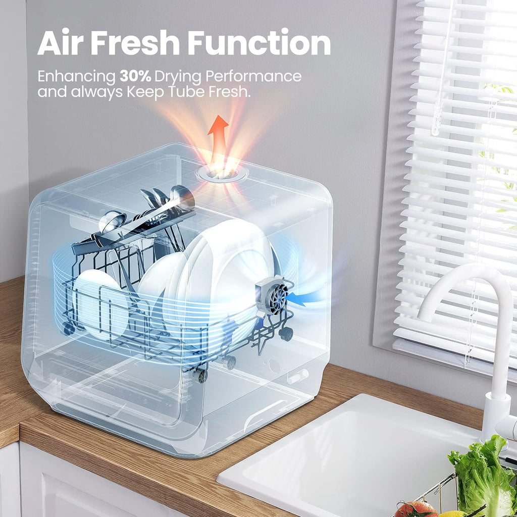 COMFEE' Portable Dishwasher Countertop with 5L Built-in Water Tank, No Hookup Needed, 6 Programs, 360° Dual Spray, 192�?High-Temp& Air-Dry Function, Mini Dishwasher for RVs, White