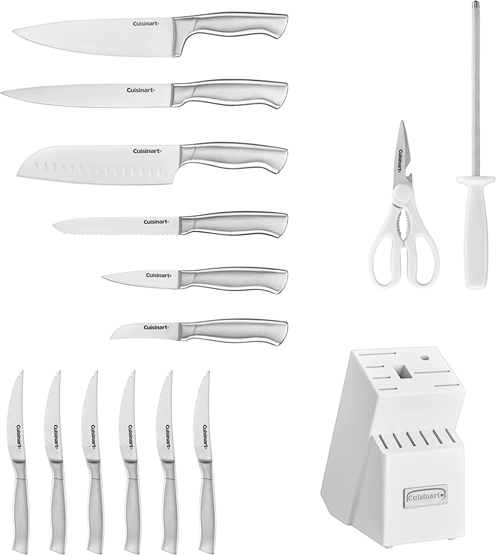 Cuisinart C77SS-15PK 15-Piece Stainless Steel Hollow Handle Block Set, Glossy White