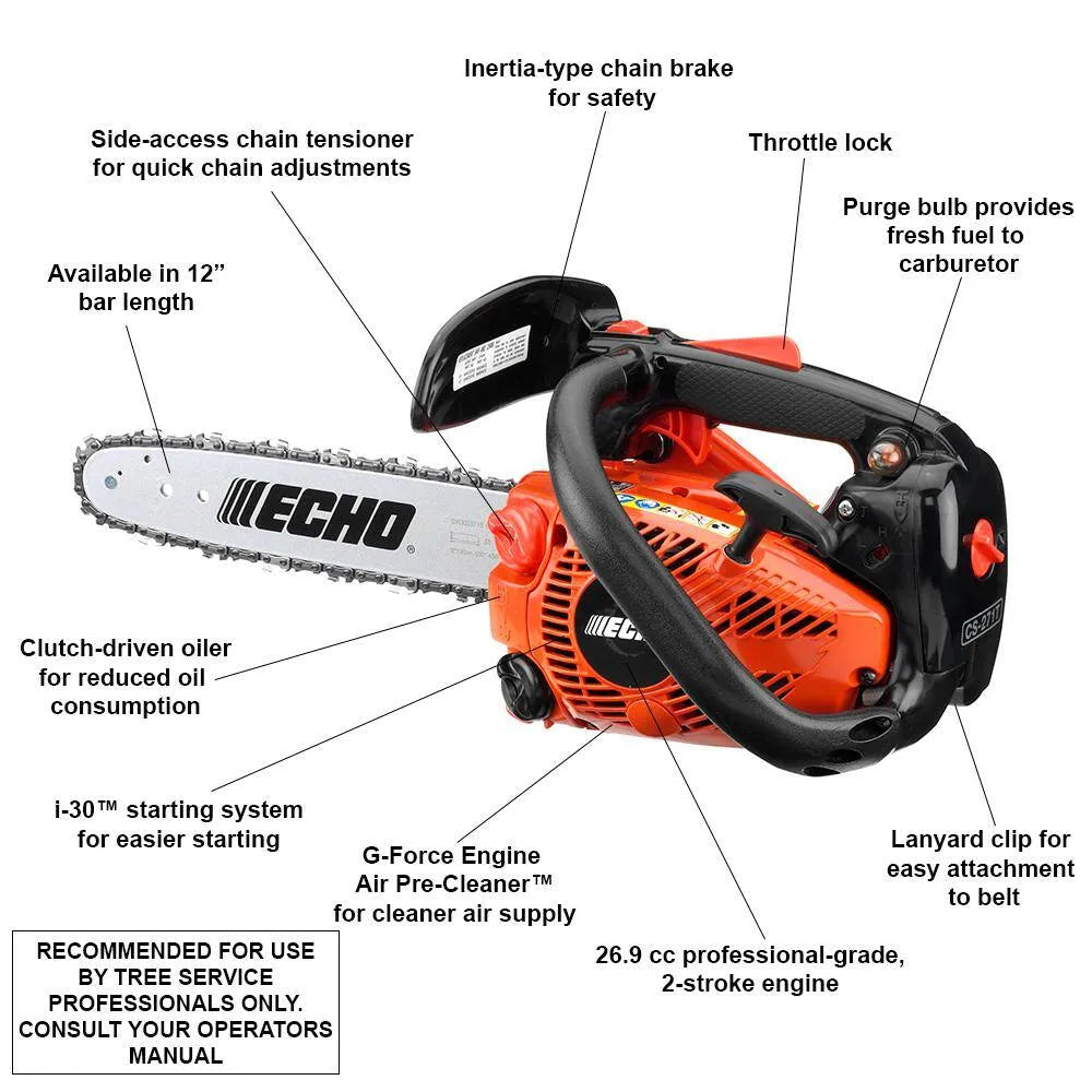 CS-271T-12 12 in. 26.9 cc Gas 2-Stroke Cycle Chainsaw with Top Handle