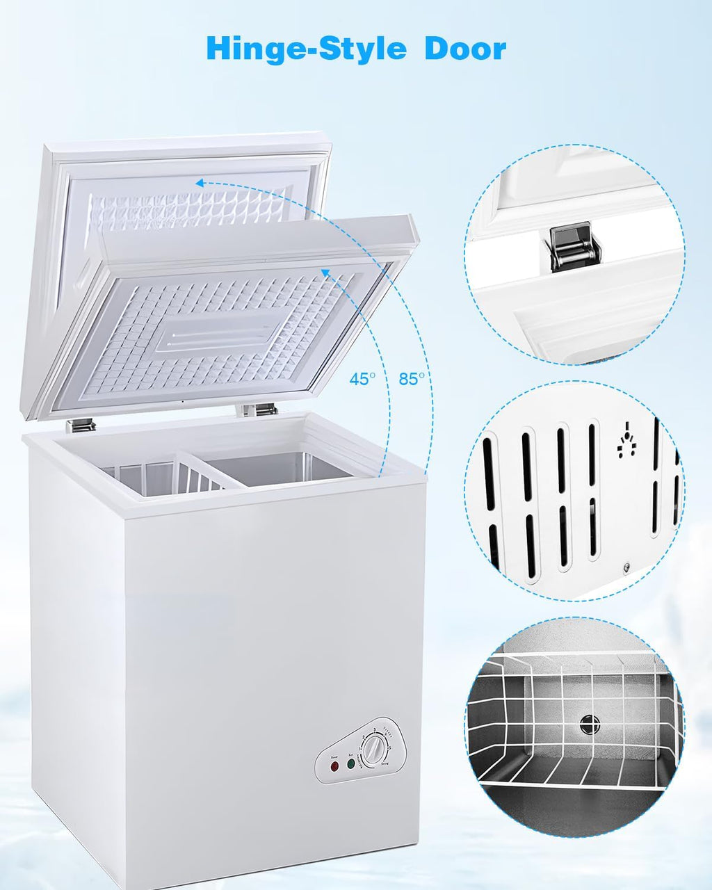 3.5 Cu.Ft Chest Freezer with a Removable Basket 7 Gears Adjustable Temperature Control(-18��F to -46��F), Deep Compact Freezer for Garage, Office, Basement, House, Kitchen, Shop, RVs-White