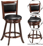 2-Pack 24" Wooden Counter Stools, 360° Swivel Bar Stools with Backs, Counter Height Stool, Upholstered Bar Chairs Dining Chairs