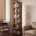 Solid Wood Rotating Bookshelf, 6-Tier Rolling Bookcase，360 Degree Revolving Bookshelf，Spinning Bookshelf Tower for Small Spaces, Bedroom，Office，Living Room，Classroom (Walnut)