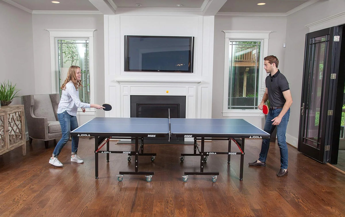 Inside Professional MDF Indoor Ping Pong Table with Quick Clamp Table Tennis Net and Post Set - 10 Minute Easy Assembly - Tournament Quality - Foldable with Single Player Playback Mode
