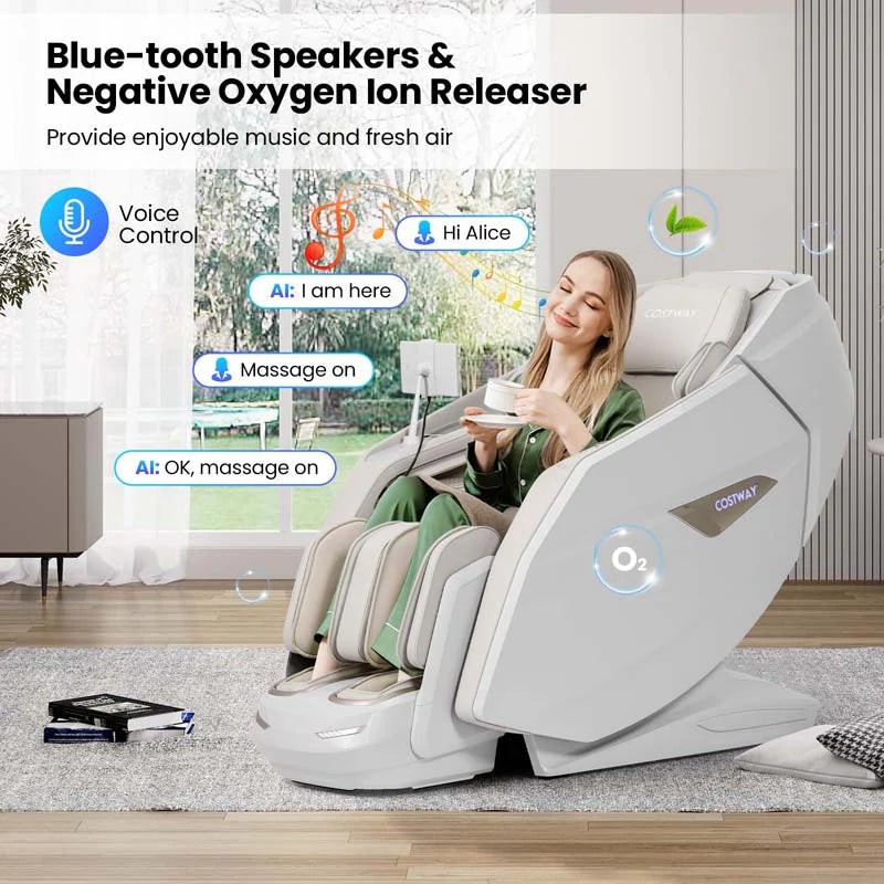 Health Detection Zero Gravity Full Body Massage Chair with 4D Dual Roller System Flexible Track, Heart Rate Monitor, Fragrance Therapy, Voice Control