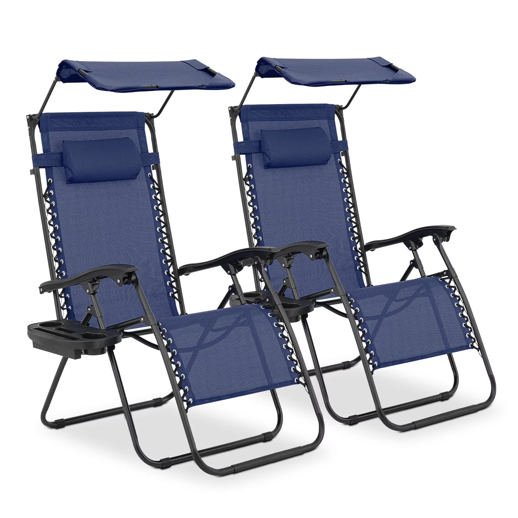 MoNiBloom Zero Gravity Chairs Set of 2, Folding Outdoor Patio Beach Recliner with Canopy Shade & Headrest, Black