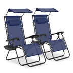 MoNiBloom Zero Gravity Chairs Set of 2, Folding Outdoor Patio Beach Recliner with Canopy Shade & Headrest, Black