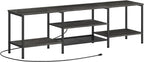 TV Stand with Power Outlets to 75 Inches, TV Console Table with Open Storage Shelves Cabinet, Industrial Media Entertainment Center for Living Room Bedroom, Rustic Brown and Black BF60DS01