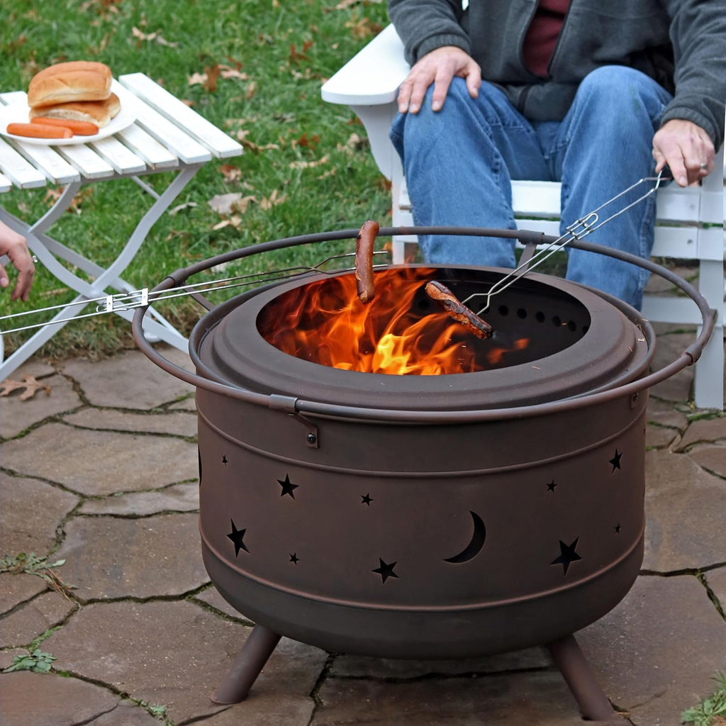 Sunnydaze 30-Inch Cosmic Smokeless Wood-Burning Fire Pit with Cover and Poker - Steel Outdoor Smokeless Fire Pit for the Backyard
