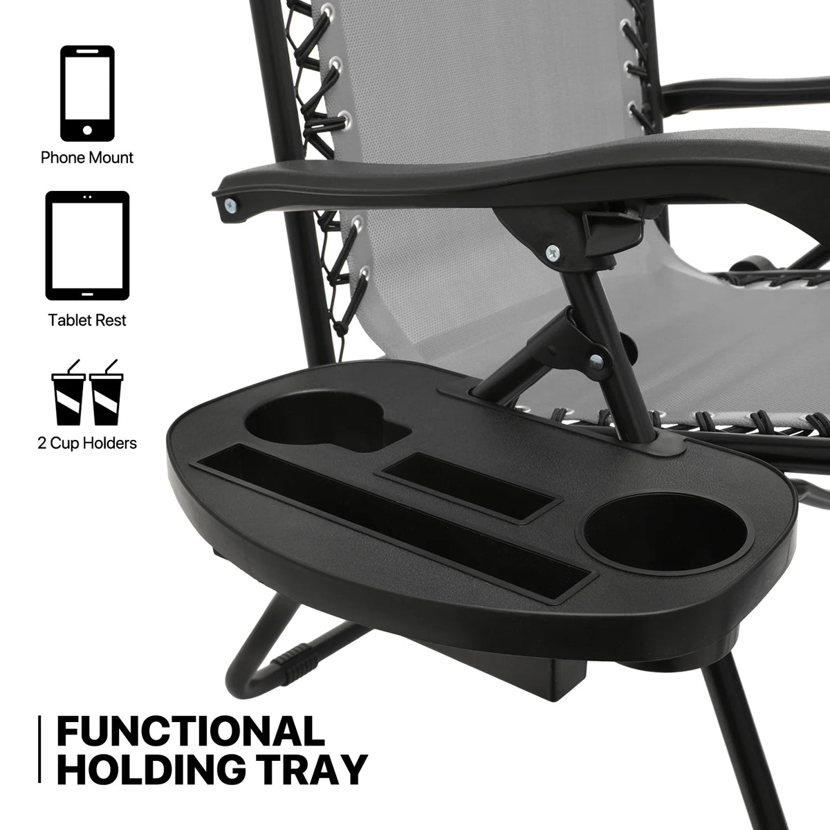 MoNiBloom Zero Gravity Chairs Set of 2, Folding Outdoor Patio Beach Recliner with Canopy Shade & Headrest, Black