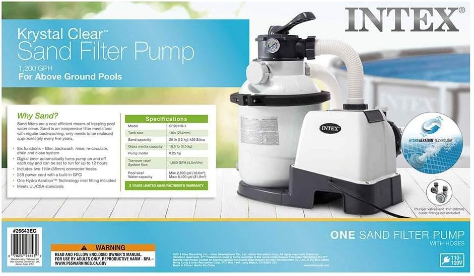 Intex 26651EG Krystal Clear 16 Inch 3,000 GPH Above Ground Pool Sand Filter Pump with Automatic Timer, GFCI, and 6 Function Control, Gray